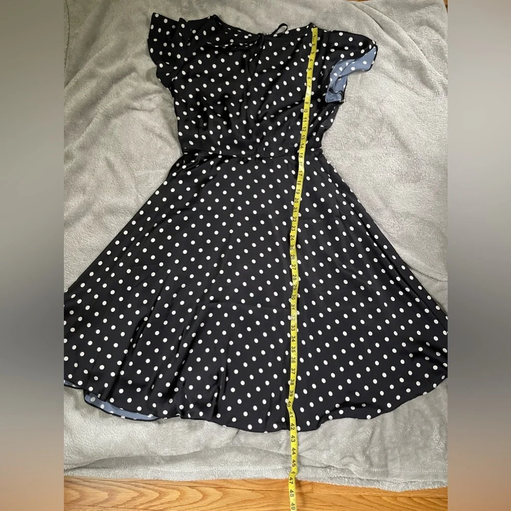 EUC Unique Vintage black with white polka dot dress size L - Picture 7 of 10
